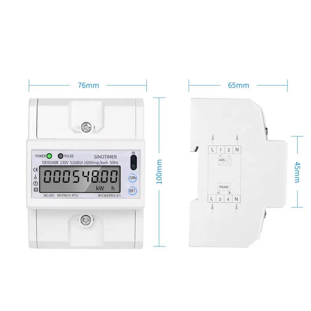 Modbus RS485 5-100A 230V AC Мощность метр однофазный din-рейку ЖК-дисплей цифровой Дисплей электронный счетчик, кВтч киловатт-час по доступной цене