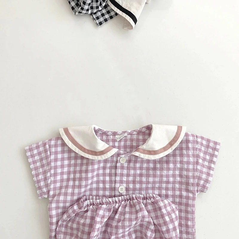 Cotton Baby Clothes Plaid Tees and Bloomer Sets