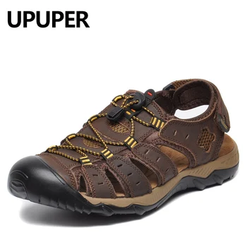 

Summer Men's Sandals Genuine Leather Beach Sandals For Men Outdoor Breathable Hollow Roman Style Summer Men Shoes