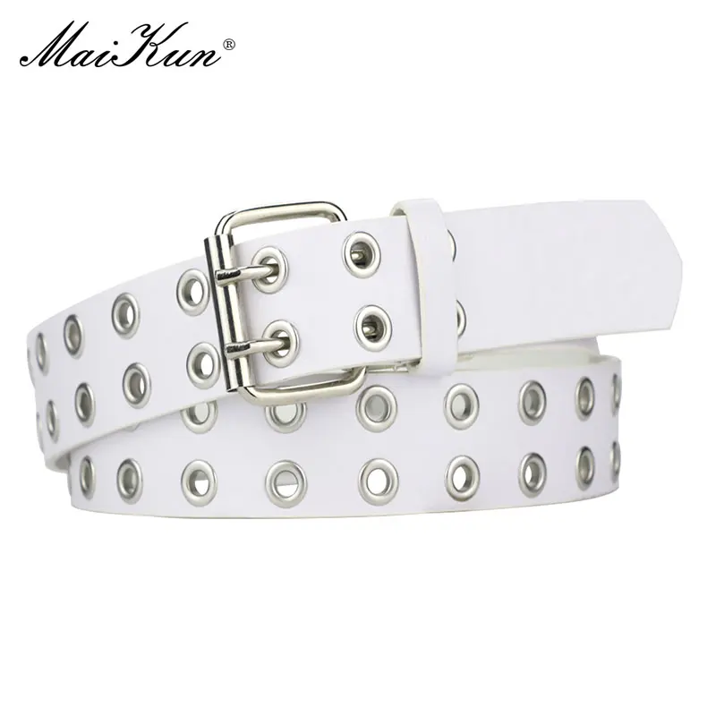 maikun Grommet Leather Belts for Women,Studded Belt Punk Accessories, Cute Belt, Adult Unisex, Size: Fit for Waist Up to 41, White