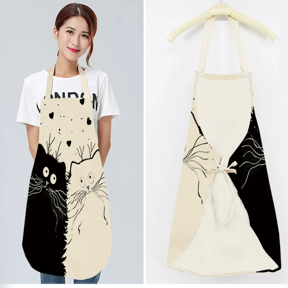 1Pcs Kitchen Apron Funny Dog Bulldog Cat Printed Sleeveless Cotton Linen Aprons for Men Women Home Cleaning Tools 55x68cm