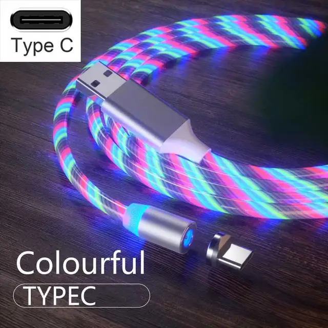 3 In1 Magnetic Current Luminous Lighting Charging Mobile Phone Cable Cle Usb C Cable LED Micro USB Type C for Iphone Huawei P50 For Type-C Colourful