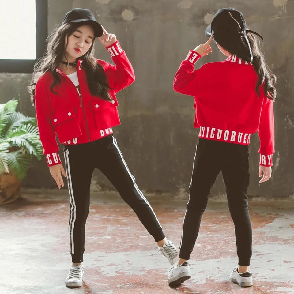 

2019 New Teenage Girls Clothing Set Size 8 10 12 13 Years For Autumn Spring Kids Long Sleeve Jacket Pant T-shirts Outfits