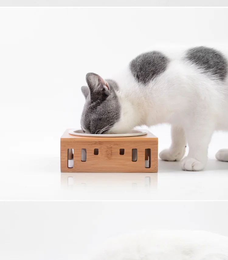 Pet обеденный стол из цельного дерева керамическая миска для кошек и миска для собаки, домашних животных кошка пищевая миска для собачьего корма для бамбука и дерева миска для домашних животных