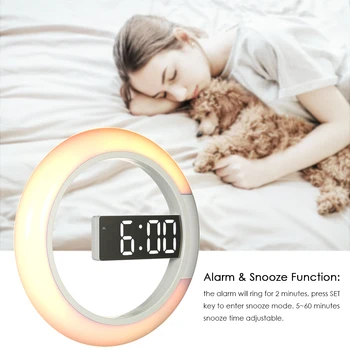 

12 inches Clock Digital LED Wall Mirror Temperture Alarm Clock USB Display RGB Color Light Round Snooze Function Clocks