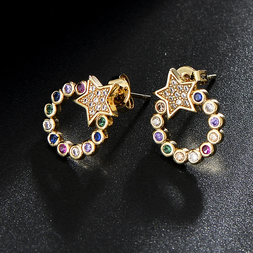 Pipitree прекрасный круг звезда серьги разноцветный кубический цирконий женские серьги CZ камень уха ювелирные изделия Букле d'oreille femme