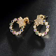 Pipitree прекрасный круг звезда серьги разноцветный кубический цирконий женские серьги CZ камень уха ювелирные изделия Букле d'oreille femme