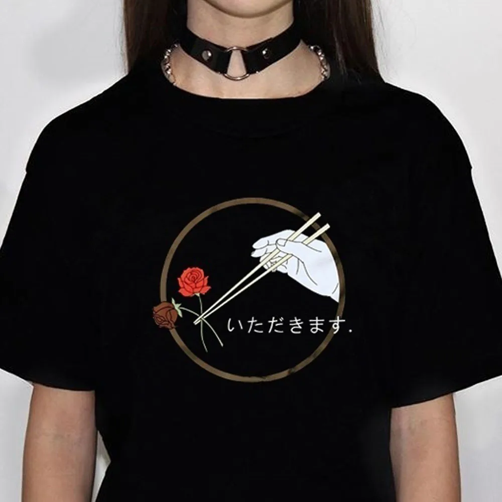 Женская футболка с цветком розы японский эстетический стиль 90-е годы аниме каваи