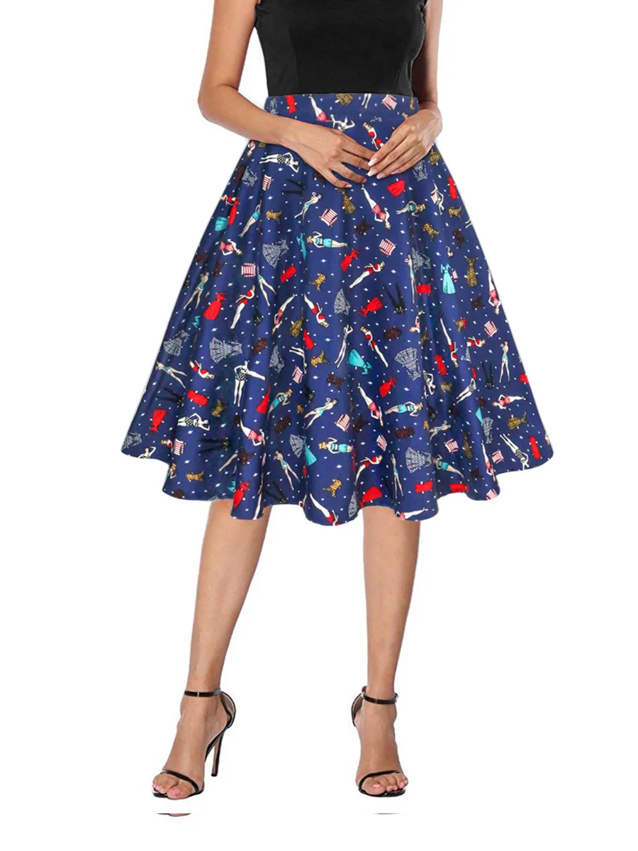 Летняя Повседневная Женская Мини большая свободная элегантная винтажная юбка для женщин модная Цветочная юбка с высокой талией с цветочным принтом женские юбки