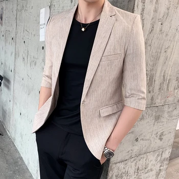 

2020 Man's Suit Blazer Casual Business Dress Blazers Jacket Slim Half Sleeve Suit Coats Solid Streetwear Social Blazer Masculino