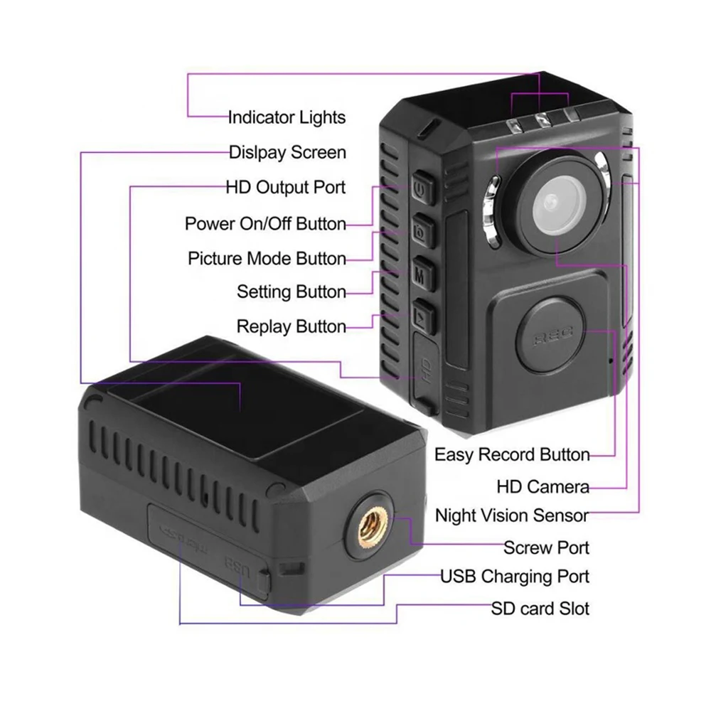  Body Worn Cam HD1080P IR Night Vision car DVR Video Security Cam Wearable IR Night Vision Wearable 