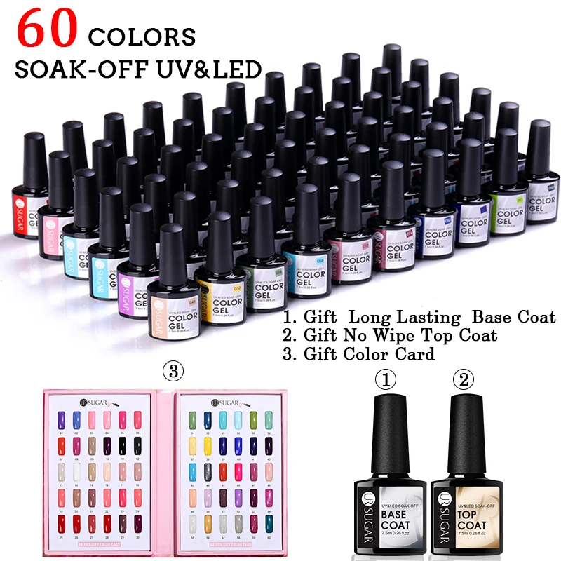 

UR SUGAR 60Pcs/set Gel Nail Polish Set Color Gel UV Led Varnish Nail Art Design Soak Off Whole Set Glitter Nail Gel Learner Kit