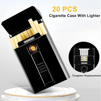 

20pack Charging lighter Metal Cigarette Case USB Charged Electronic Lighter Creative Cigarette Box Cigarette Holder