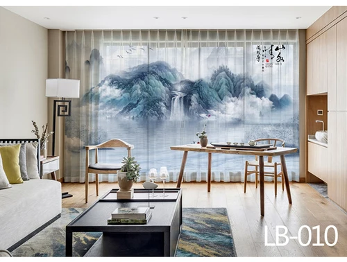Modern New Chinese Ink Landscape Painting Tulle Curtains for Living Room Study High-end Bedroom Famous Hotel Tulle Curtain