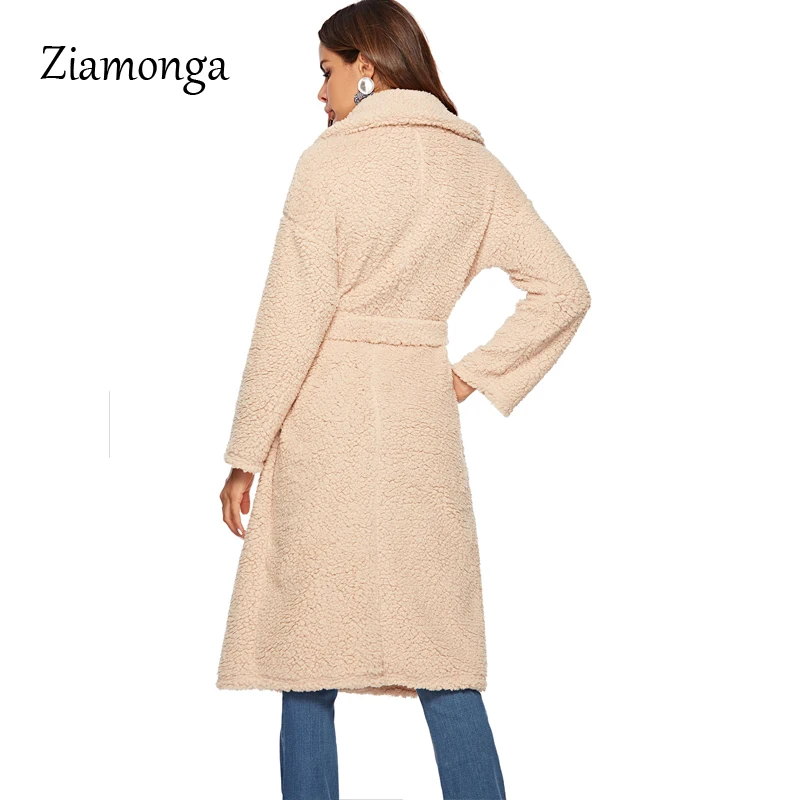 Ziamonga, S-XL, повседневное, женское, шерстяное, плюшевое, длинное пальто, для женщин,, зимнее, одноцветное, свободное, женское, утолщенное, шерсть, пальто, верхняя одежда
