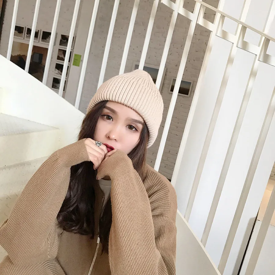 Осенне-зимние толстые мягкие однотонные мужские вязаные шапки Joker Wool hat tide для мужчин/wo теплые глянцевые доски для завивки улиц для отдыха