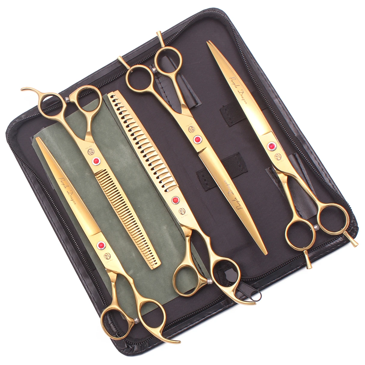 Dog grooming scissors set professional 440C 8" purple dragon straight shears thinning scissors chunker curved shears