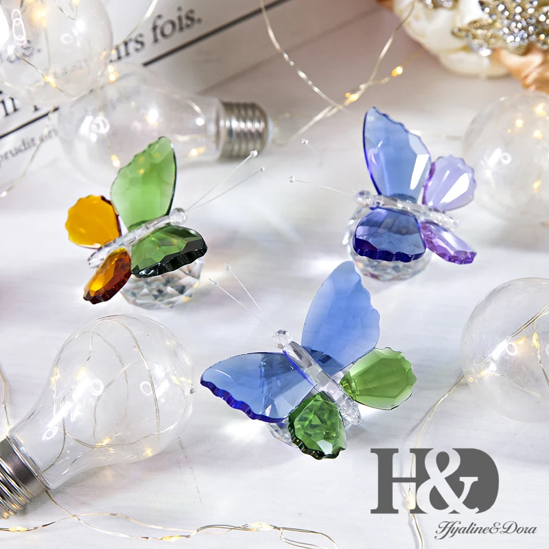 

Сине-фиолетовая Хрустальная Бабочка H & D, стеклянная основа, пресс-папье, орнамент, Хрустальная Фигурка, сувенир, подарок на день рождения, домашний декор