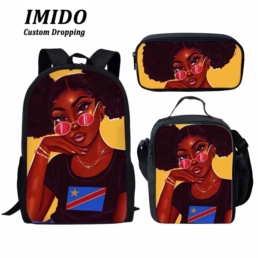IMIDO, детские школьные сумки для детей, черная, для девочек, волшебная, афро-леди, с принтом, школьная сумка для подростков, сумка для книг на плечо, Rugzak Kinderen - Цвет: 5975CGK