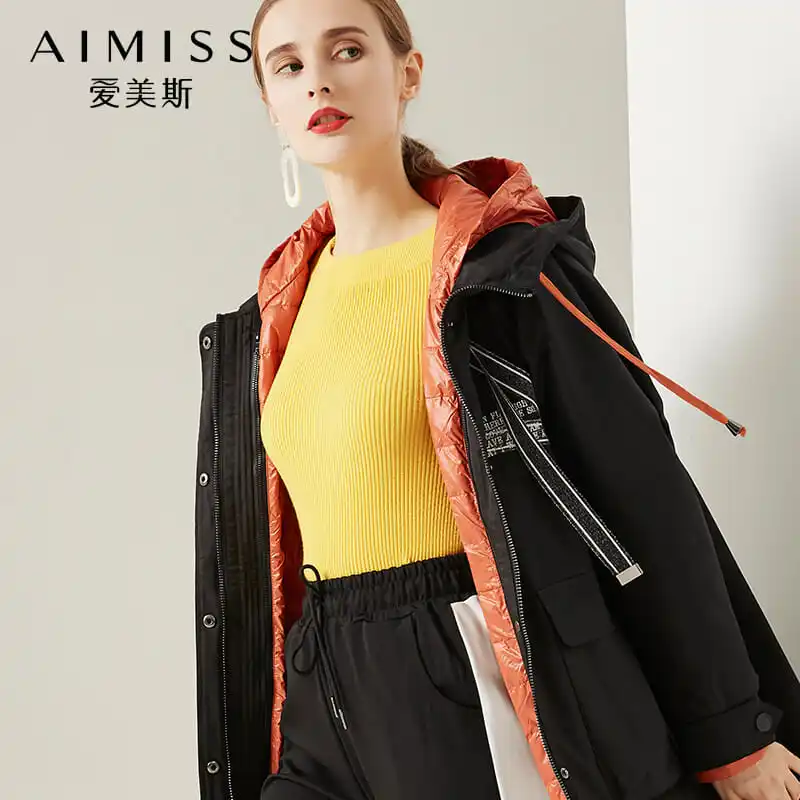 AIMISS/ пуховик очень плотная теплая(съемная подкладка) контрастный цвет, длинное пуховое пальто Повседневная зимняя верхняя одежда