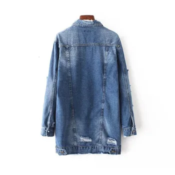 

European Style Ladies Denim Jacket Fashion Hole Ripped Single Breasted Women Outwear Jacket Streetwear Loose Fit Women Jacket