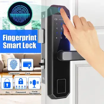 

4 In 1 Fingerprint Password Swipe Key Unlock Voice Navigation Single Double Tongue Lock Body For Smart Home