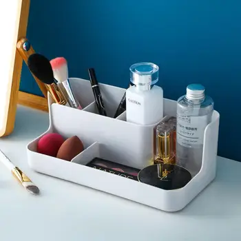 

Female Simple Desktop Makeup Organizers Multi Grid Dressing Table Makeup Brush Lipstick Holder Cosmetic Box