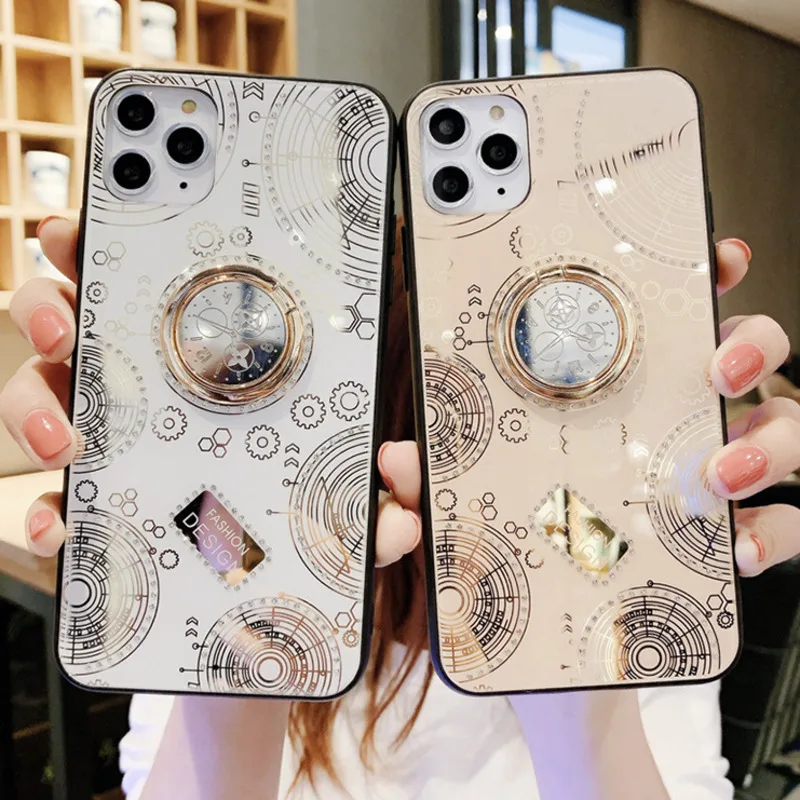 Чехол для Apple iphone 11 Роскошные Алмазные часы с кольцом и подставкой защитный