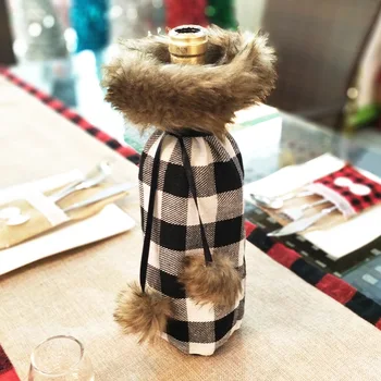 

Christmas Wine Bottle Case Ornaments Simple Convenient to Open Party Home Decoration Red and Black Chequered Wine Bottle Cove