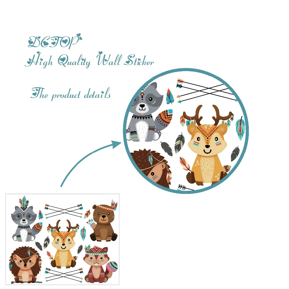 Cute Tribal Squirrel Deer Bear Hedgehog Forest Animal Wall Decals Stickers For Kids Nursery Room Home Mural DIY Art Vinyls Decor (1)