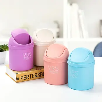 

1pc Mini Desktop Trash Can with Swing Lid Home Waste Bin Cute Cleaning Garbage Basket Sundries Storage Office Home Supplies