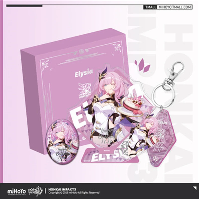 

Anime Game Honkai Impact 3 COSPLAY Elysia 2021 Birthday Gift Box Christmas Gift Badge Pendant Character Stand Three-Piece Set