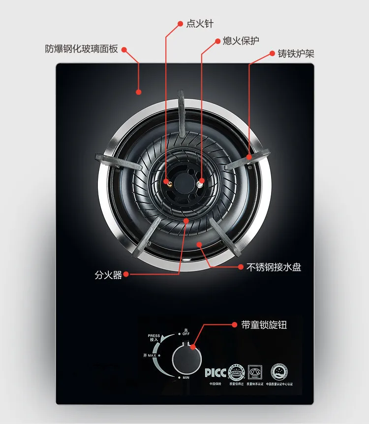 Встраиваемая печь на природном газе СЖИЖЕННАЯ газовая плита из закаленного стекла одинарная плита домашняя настольная энергосберегающая