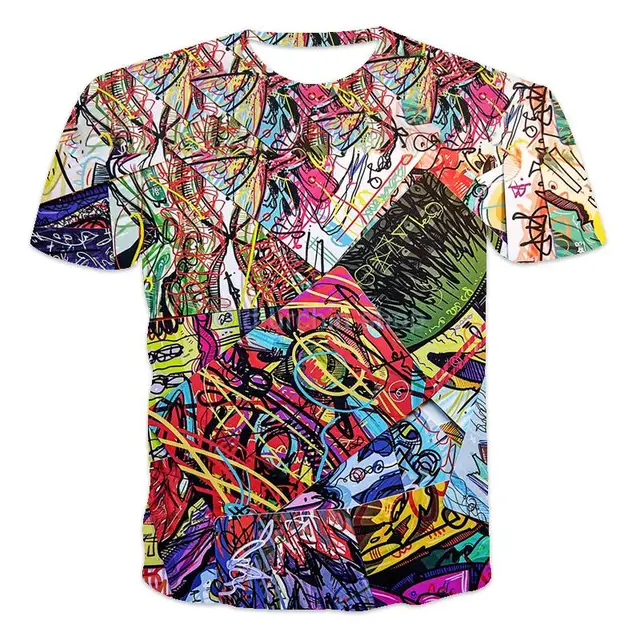 Colorful 3d graffiti printing men's T-shirt fashion tops 2021 summer casual breathable retro style cost-effective summer T-shirt wms052