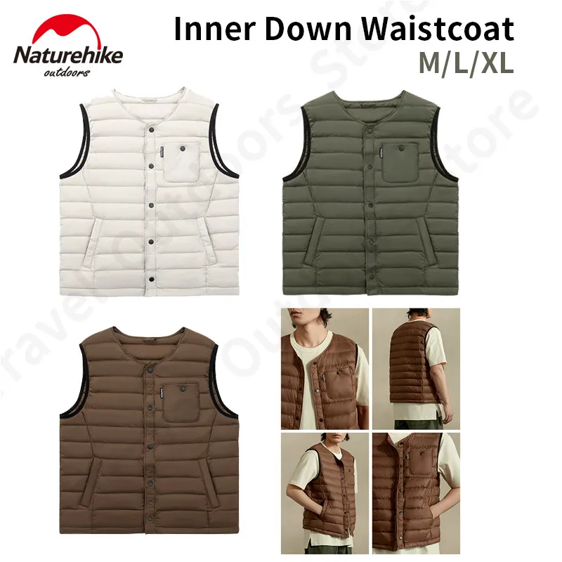 

Naturehike Outdoor Inner Down Waistcoat 750FP Woman/Man Leisure Multi Pocket Down Coat 90% White Goose Down Jacket Ultralight