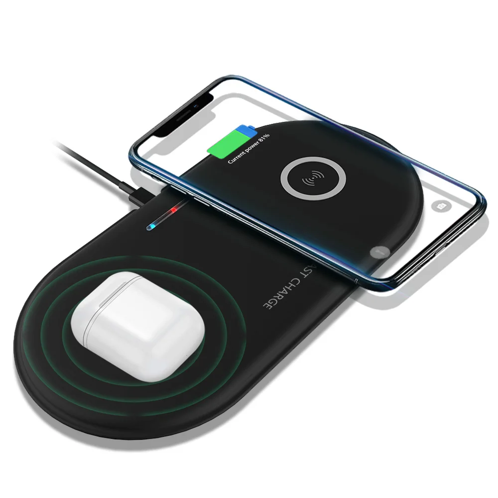 Черный Двойное Быстрое беспроводное зарядное устройство 20 Вт для iPhone XS XR X 8 Airpods 2 двойные 10 Вт USB C Qi зарядная площадка для samsung S10 S9 S8 Note 10 9 8 - Цвет: Черный