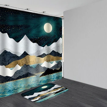 

Waterproof Bathroom Shower Curtain Toilet Cover Bath Mat Non-Slip Rug Set