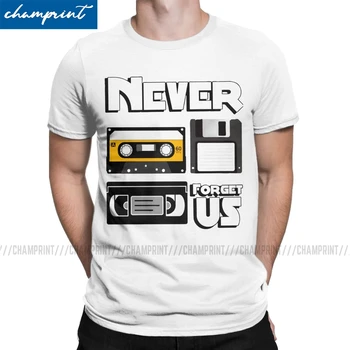 

Men's Never Forget US Floppy Disk VHS And Cassette Tape T Shirts Retro Nerd Oldshcool Gaming 100% Cotton Clothes Casual