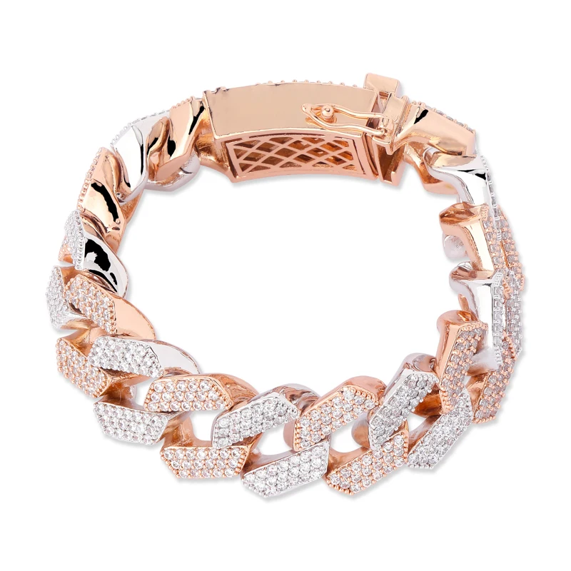Two tone 20 мм Iced Out мужские циркониевые снаряженные кубинские звенья браслет хип-хоп ювелирные изделия золото серебро толстый Тяжелый медный материал браслет-цепочка с фианитами - Окраска металла: Two tone