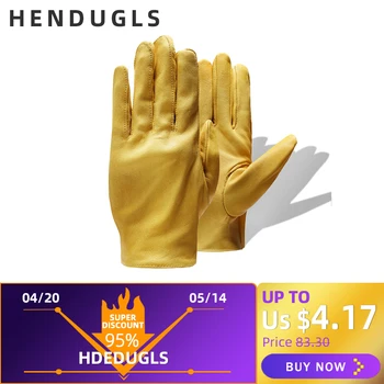 

HENDUGLS New Yellow Work Drivers Gloves Gardening Household Work Cowhide Leather Safety Working Glove Men&Women 130np