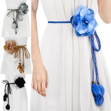 Casual chiffon grande flor senhoras fina cinto doce tassel trança decoração elegante artesanal flor fina vestido das mulheres cinto selvagem