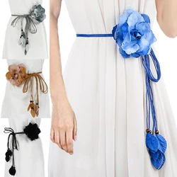 Casual Chiffon Big Flower Ladies Thin Belt Sweet Tassel Braid Decoration Elegant Handmade Flower Fine Womens Dress Wild Belt