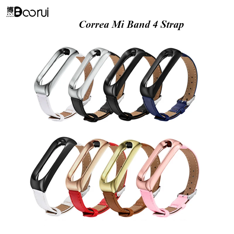 

BOORUI Mi Band 4 Genuine Leather Watch Strap for Xiaomi mi band 3 4 strap Colorful Metal Miband 4 Bracelet