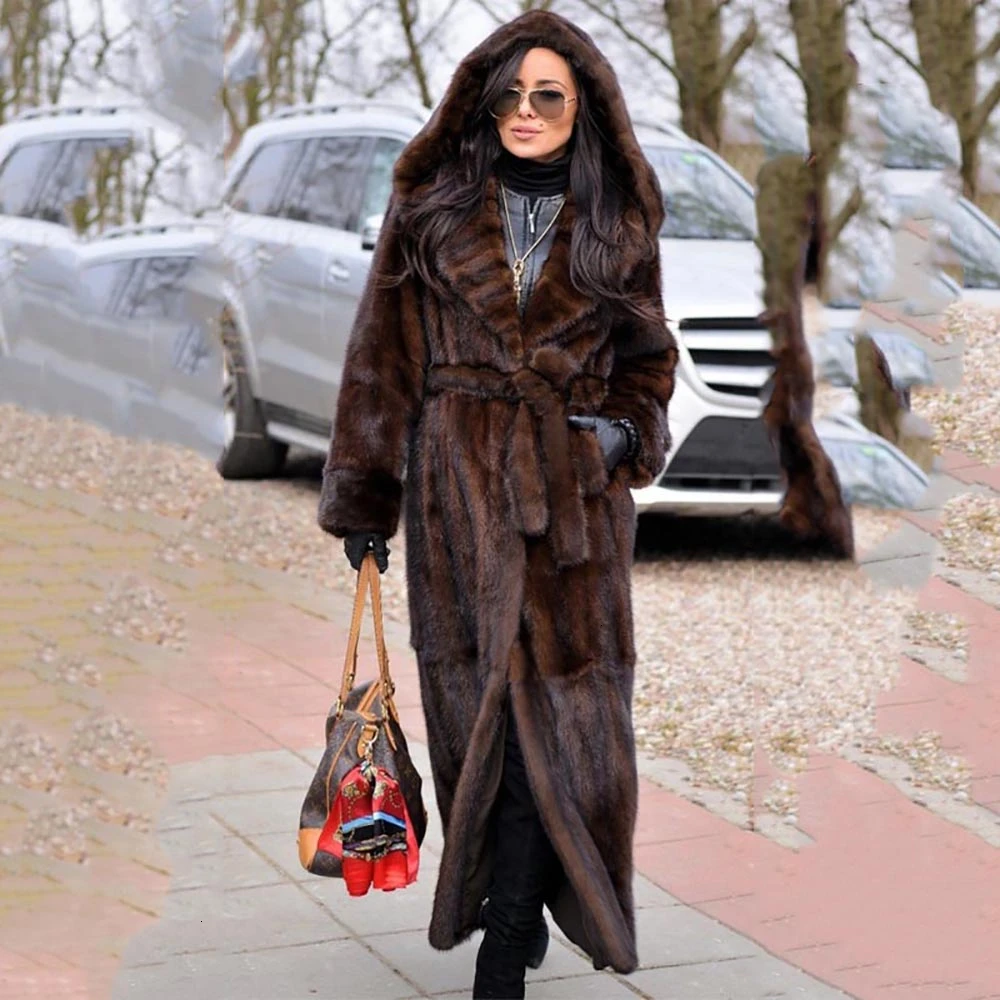Новинка, пальто из натурального меха норки для женщин, Длина X-Long, длина 120 см, меховое пальто с поясом, уличная мода, меховые куртки до щиколотки