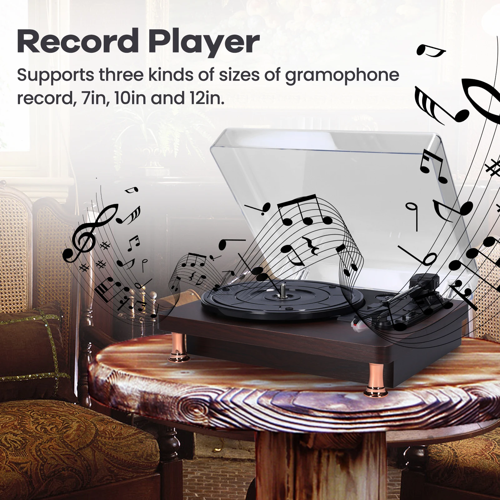 Retro Vinyl Record Player Newest Record Player with Dustproof Cover 33/45/78RPM Classic Nostalgic Style Hot Sale