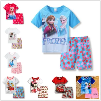 

2Pcs/set Summer Cartoon Cars Frozen Anna Elsa Children Clothing Set Kids Casual Baby Boys Sport Suits Girls Cotton Batman Outfit