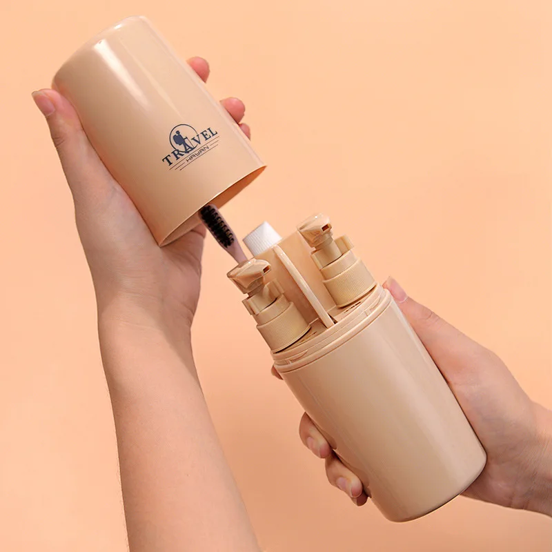 4pcs/set Travel Wash Cup Soap Dispenser Cosmetics Bottles Set Portable Toothbrush Cup Comb Bathroom Set Easy Carry
