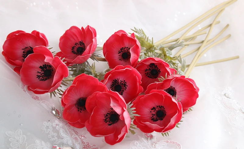 JAROWN Real Touch Artificial PU Anemone Flowers Silk Flores Artificiales Wedding Holding Fake Flowers Home Garden Decorative Wreath (73)