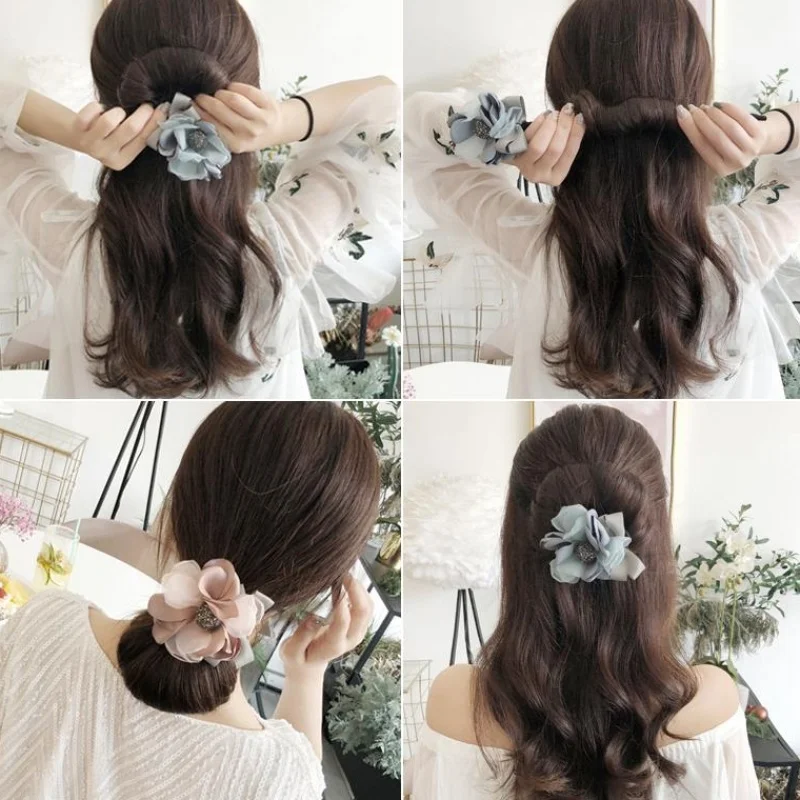M MISM Women Flower Donut Bun Maker Crystal DIY Hair Style Making Tools Korean Fashion Elegant Ladies Hair Curler Accessories