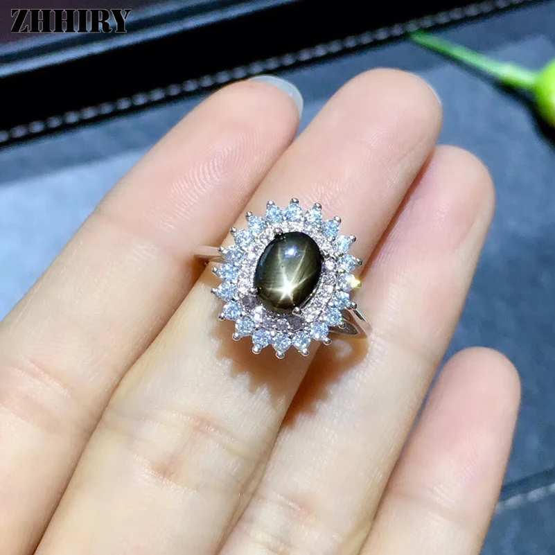 ZHHIRY Подлинная натуральная Звезда Сапфир 925 серебро для женщин кольца драгоценный камень кольцо Настоящее драгоценное прекрасное ювелирное изделие
